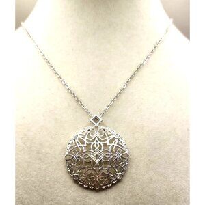 Medallion Pendant, Silver Tone With Crystal Accent Center